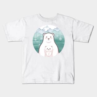 Cute cub polar bear and mum character design with snowflake background. Vector illustration Kids T-Shirt